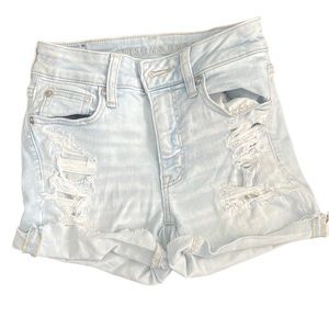 American eagle hi-rise shortie distressed jean denim shorts size 0